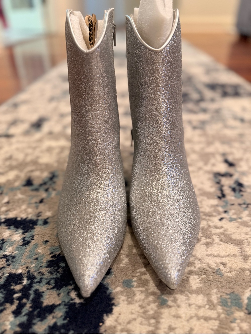 Silver Glitter Pointed-Toe Kitten Heel Ankle Booties - Picture 3 of 3